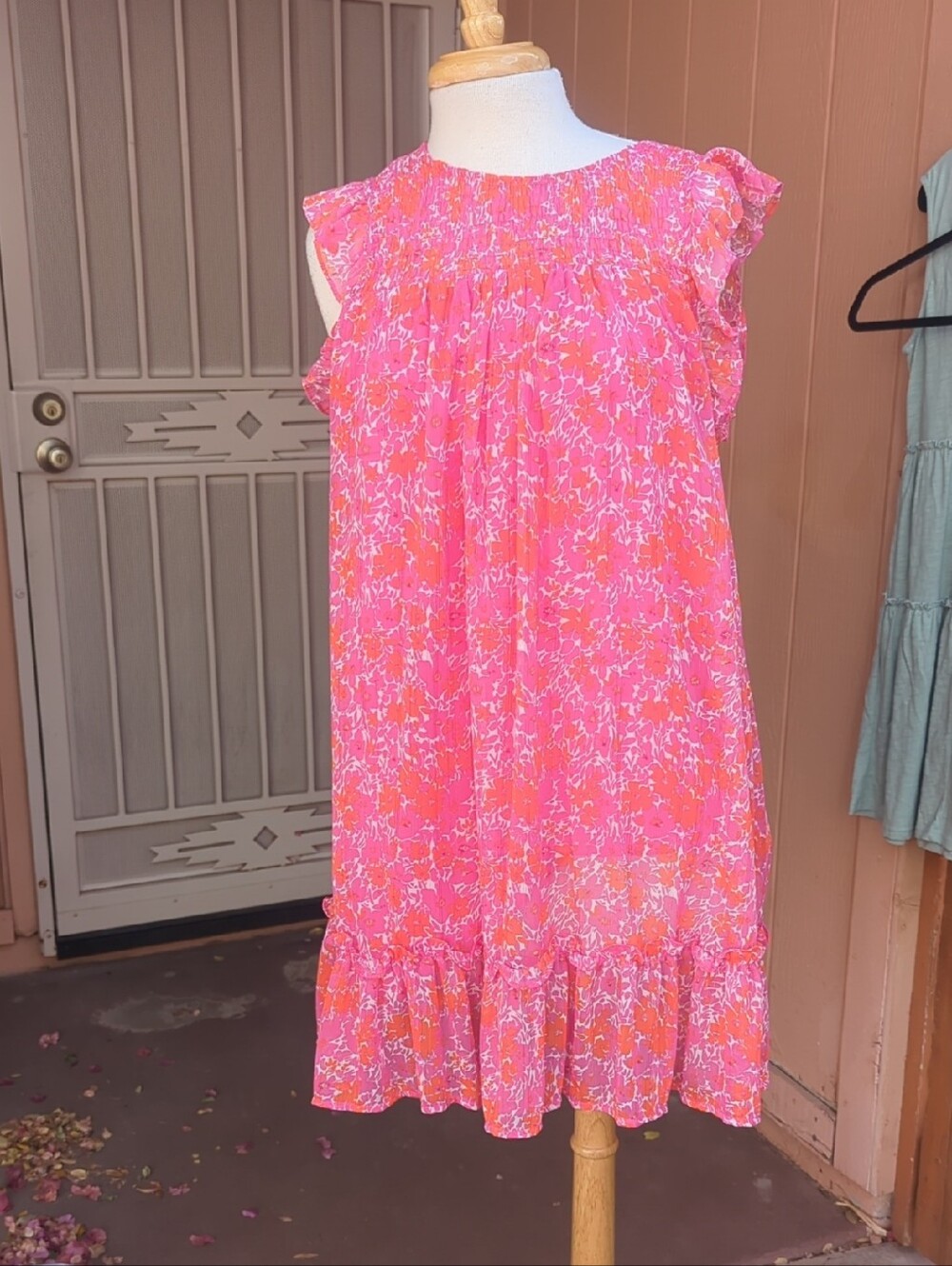 Umgee Pink Floral Ruffle-Hem Mini Dress with Built In Slip - Picture 1 of 4